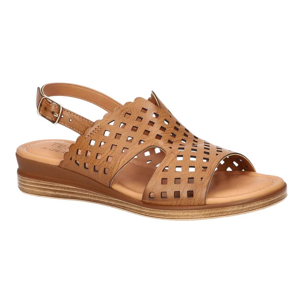 Easy Street Tuscany Women's Martella Slingback Wedge Heel Sandals Cognac Size 8